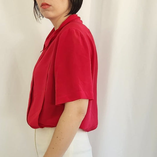 80s Fuchsia Short Sleeve Blouse
