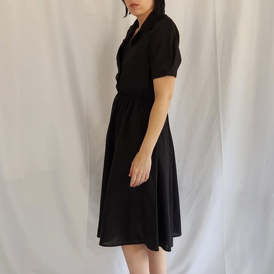 70s/80s Black Classic A-line Day Dress