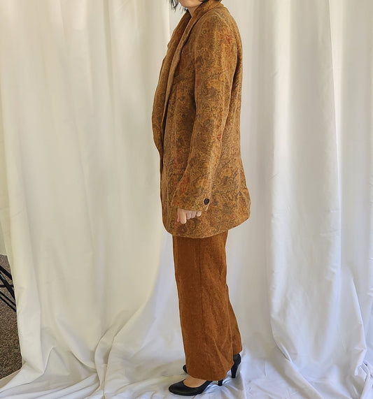 80s Yellow and Brown Wool Suit