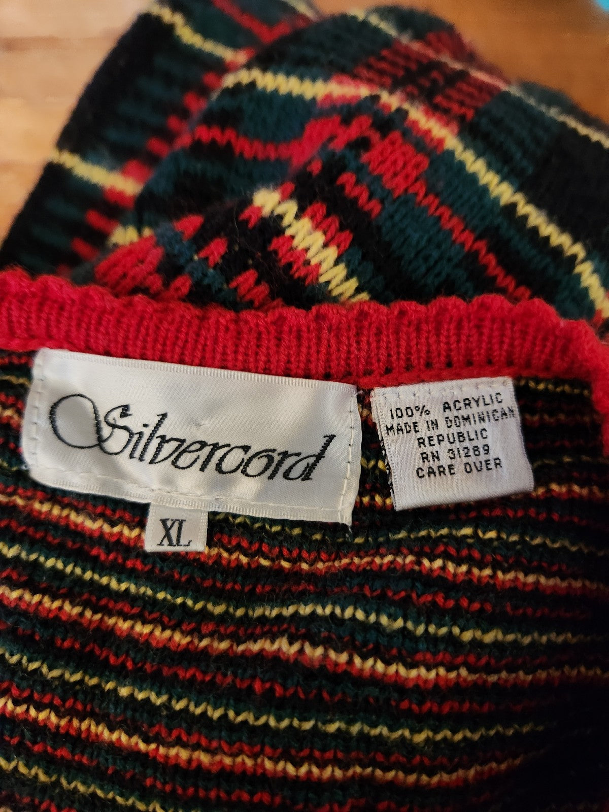 80s/90s Red, Green, and Black Plaid Cardigan