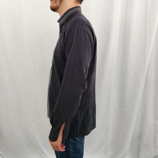 80s/90s Gray Striped Button Down