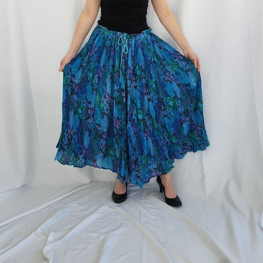 90s Blue, Purple, and Green Boho Cotton Skirt