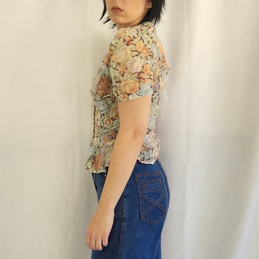 70s Sheer Floral Blouse