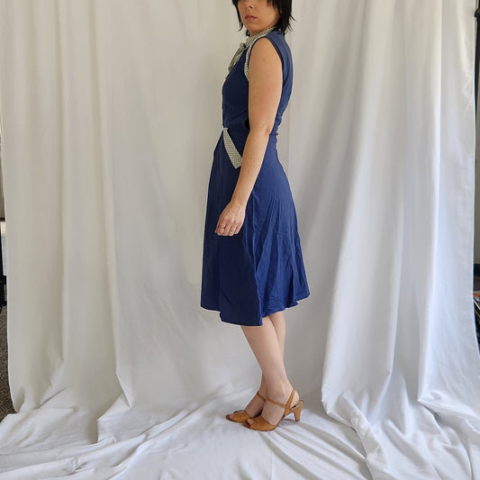 60s Blue and White Sleeveless Dress