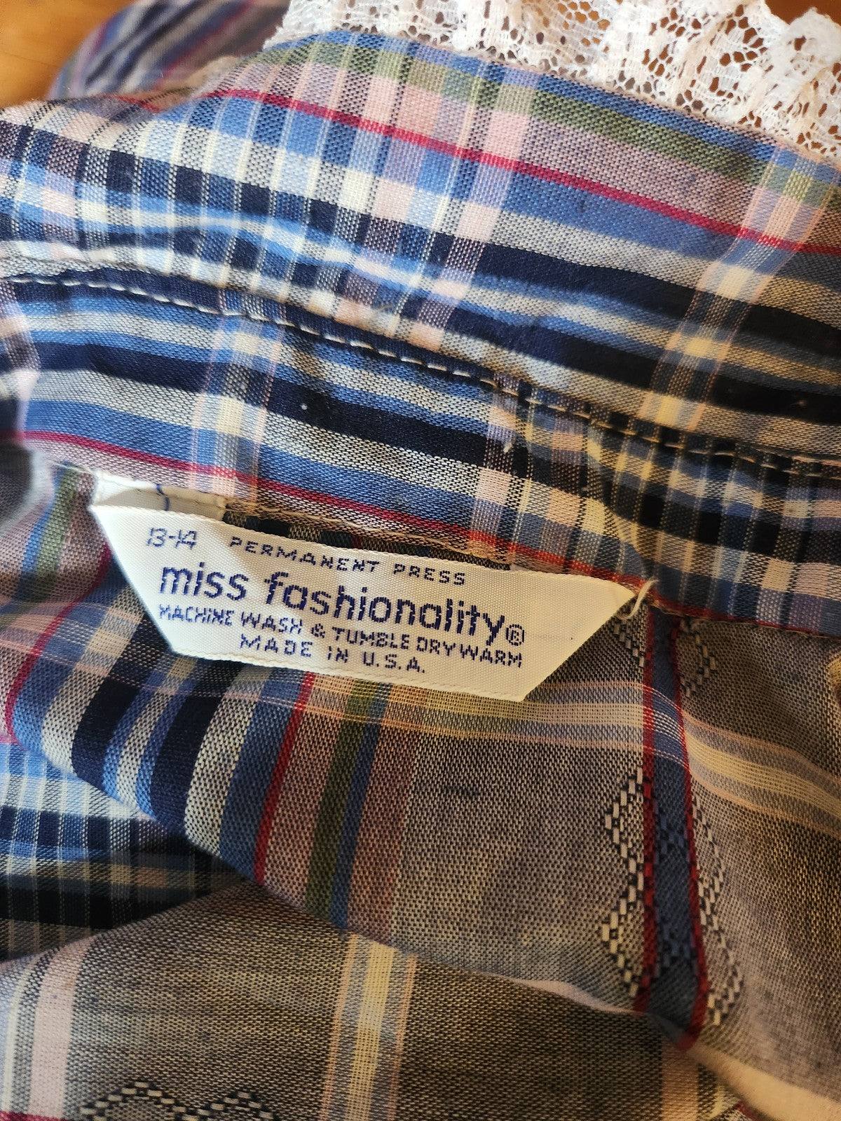 70s Gray Plaid Button Down Blouse