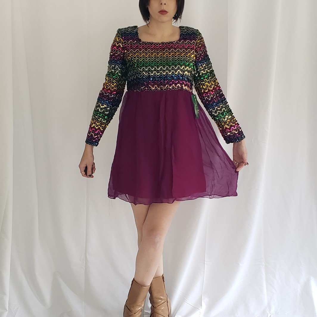 70s Deadstock Sequined Purple and Black Mini Dress – Kaitlyn's Vintage  Closet