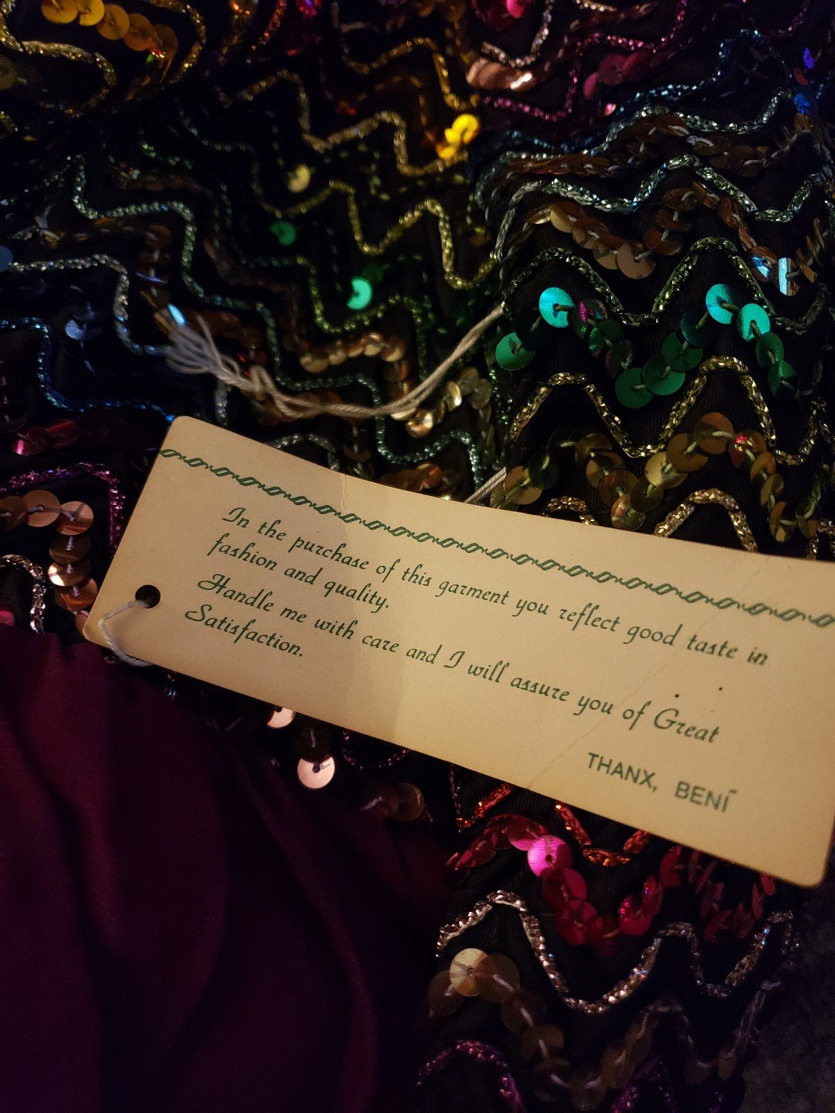 70s Deadstock Sequined Purple and Black Mini Dress