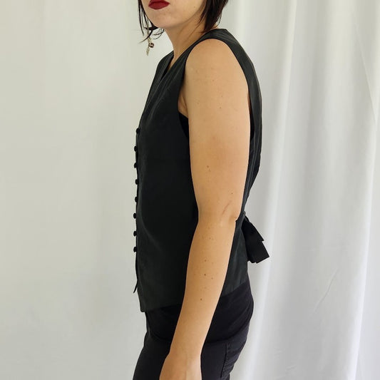 90s Black Paisley Silk Vest
