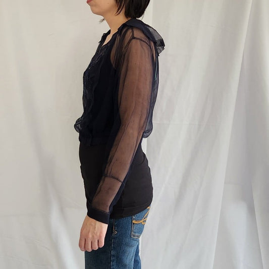 30s Navy Blue Embroidered Beaded Top