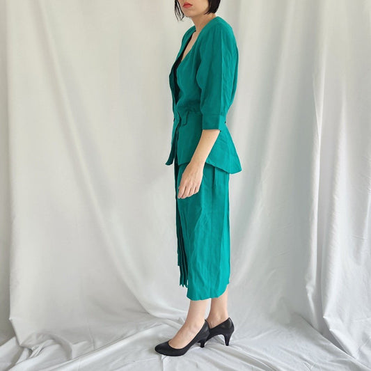 80s Teal Peplum Dress