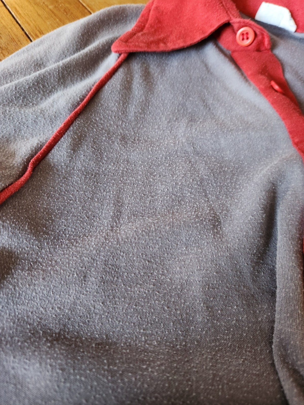 80s Gray and Red Long Sleeve Polo