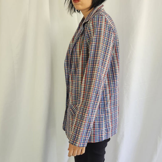80s Red, White, and Blue Plaid Blazer