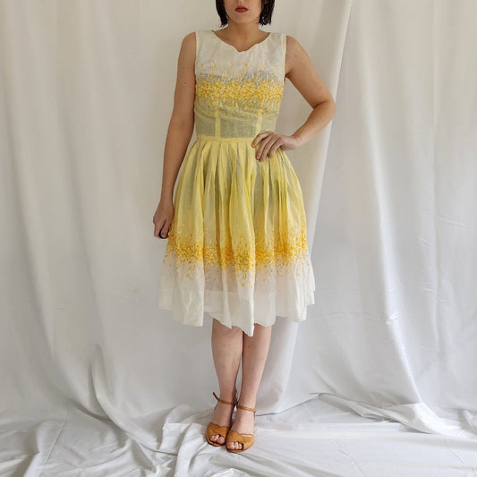 50s/60s White and Yellow Day Dress