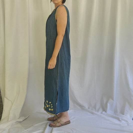 90s/00s Floral Embroidered Denim Dress