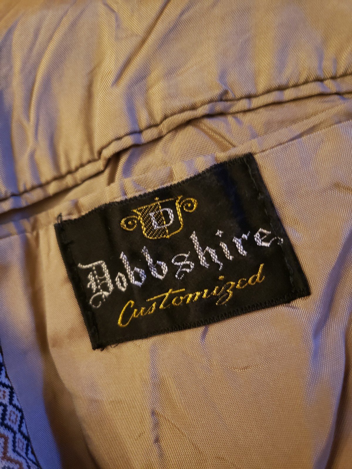 70s Tan and Blue Geometric Print Blazer