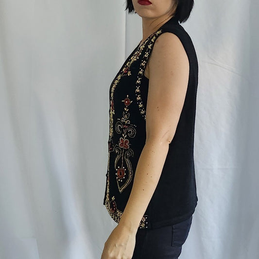 80s Black and Gold Beaded Sweater Vest