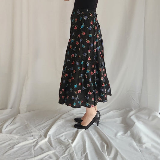 90s Black Floral Button Down Skirt