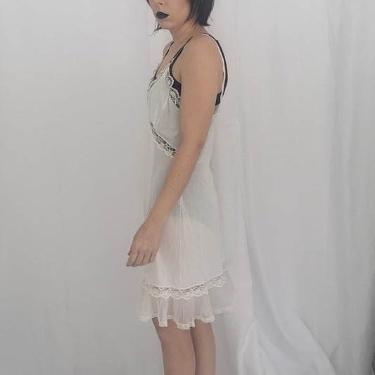 70s White Frilly Slip