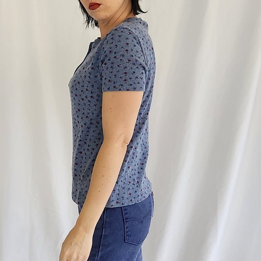 90s Blue Ditsy Floral Tee