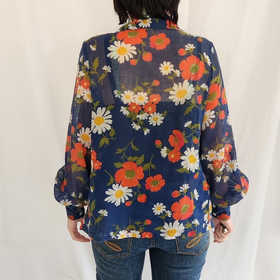 70s Blue Floral Button Down
