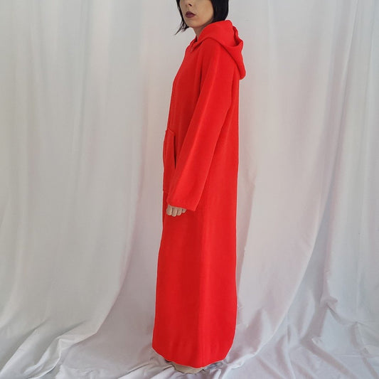 70s Red Hooded Fleece Robe