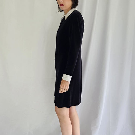 90s Black Velvet Button Down Dress