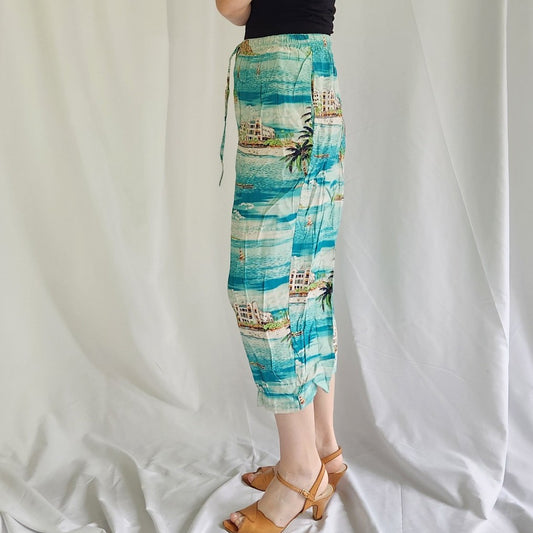 90s/Y2K Beach Print Rayon Pants