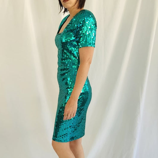 90s Green Sequin Covered Dress