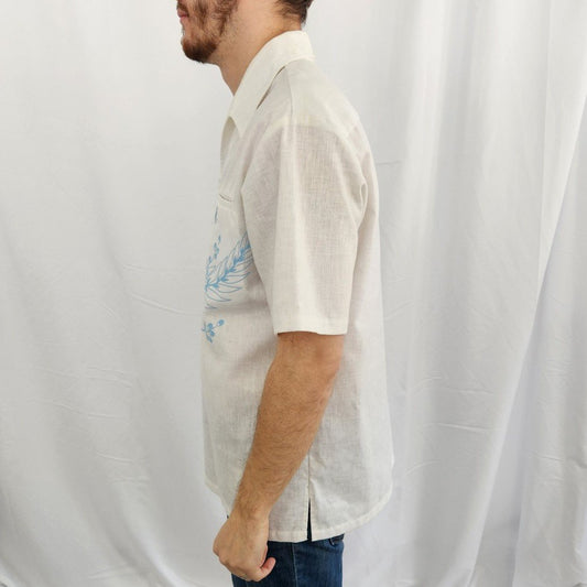Vintage White and Blue Hawaiian Shirt