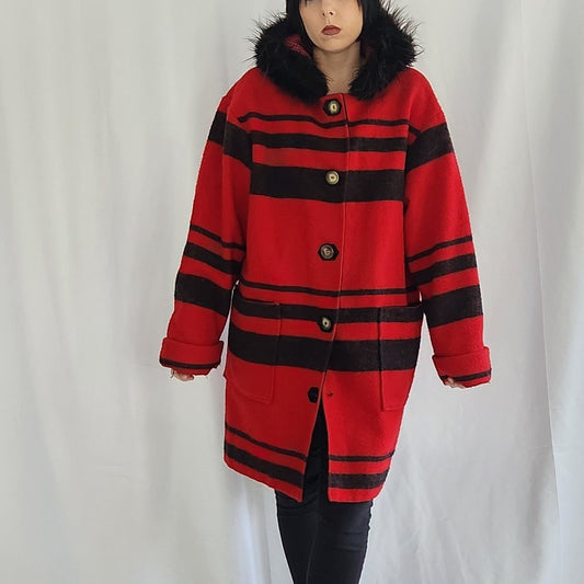90s Black and Red Saddle Blanket Coat