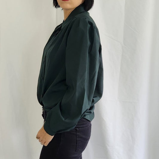 80s Forest Green Button Down Blouse