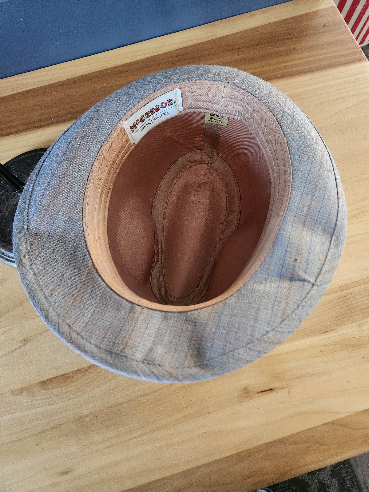 80s Brown and Tan Striped Fedora