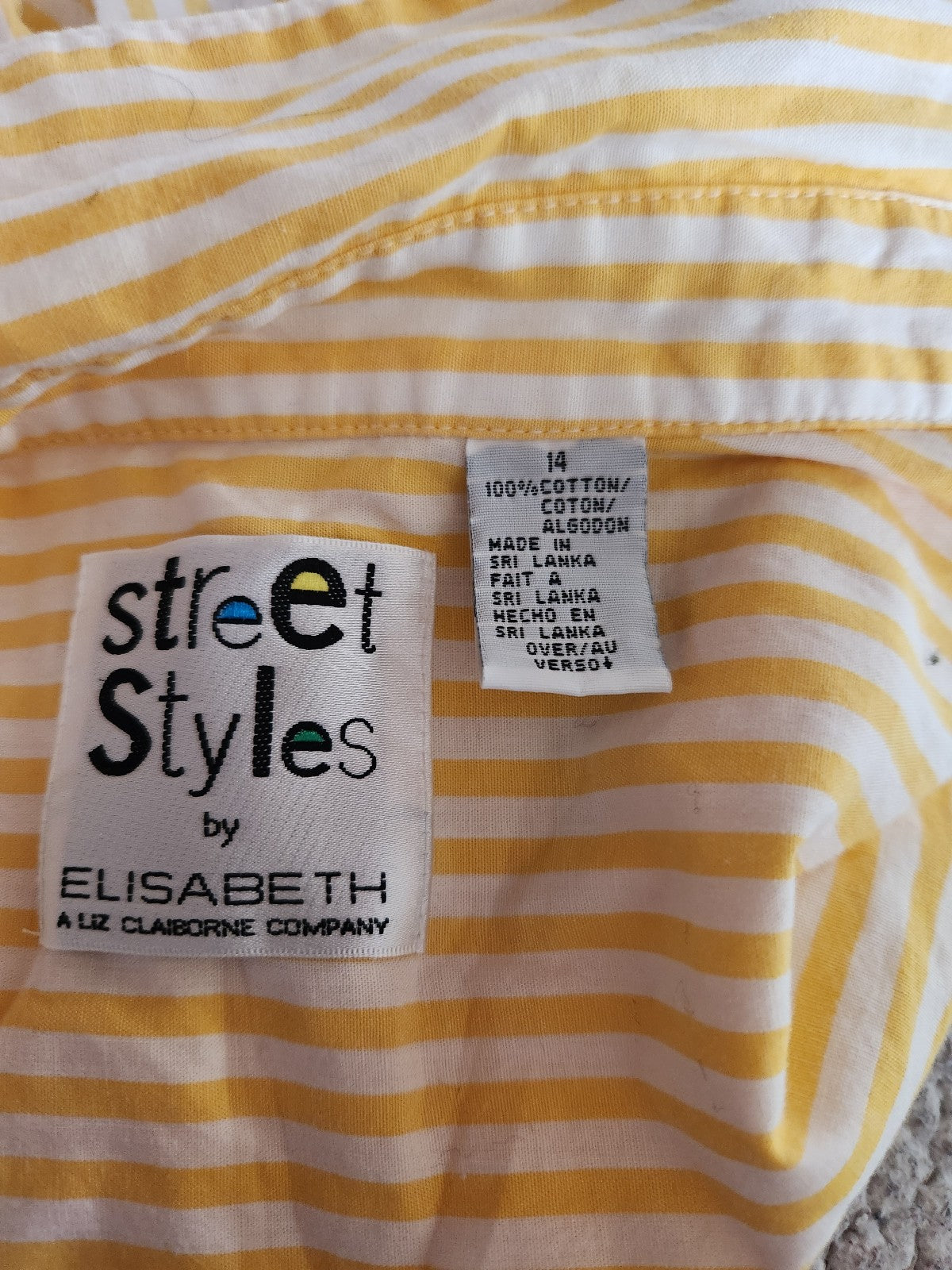90s Yellow and White 100% Cotton Striped Short Sleeve Button Down