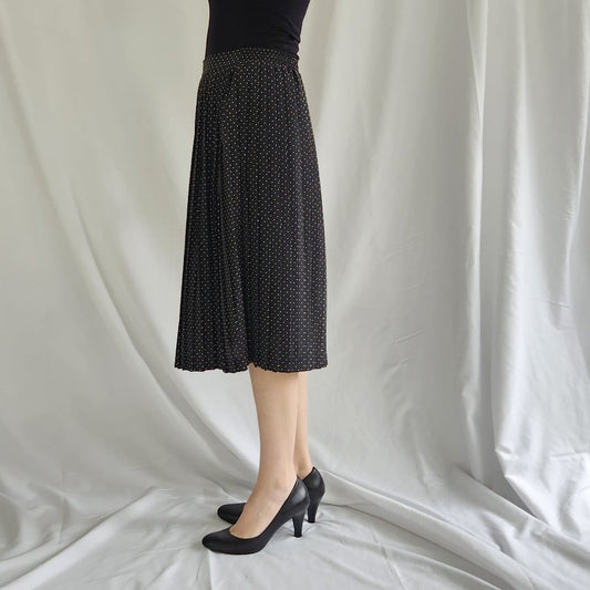 80s Black and White Polka Dot Pleated Skirt
