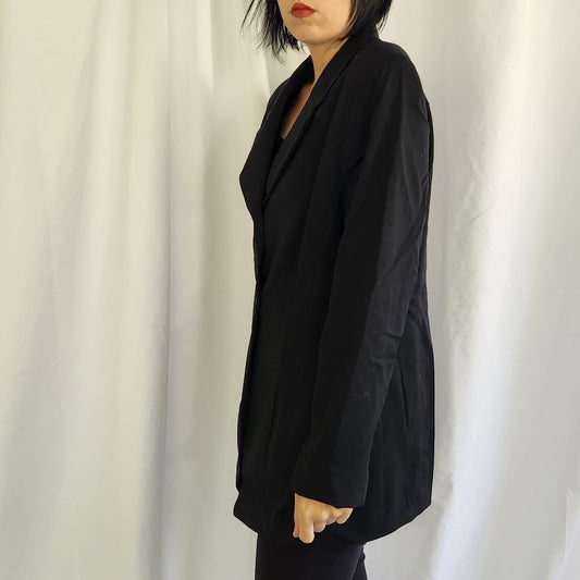 90s Black Worsted Wool Blazer