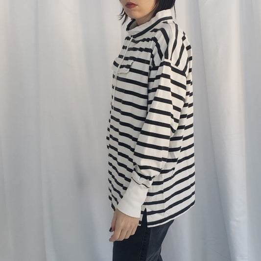 90s Dockers Black and White Striped Long Sleeve Shirt