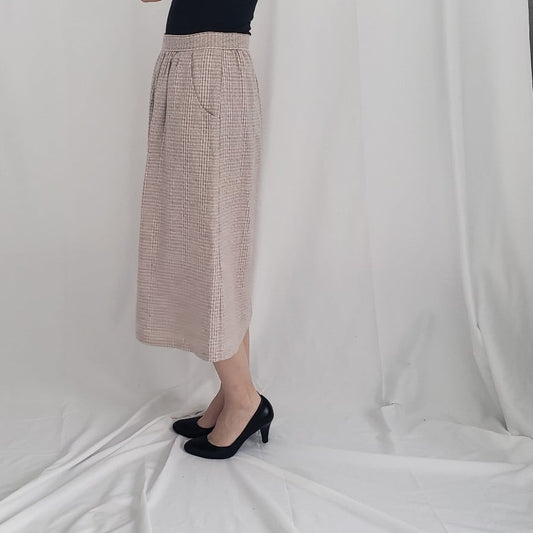 80s/90s Pink and Gray Plaid Wool Blend Pencil Skirt