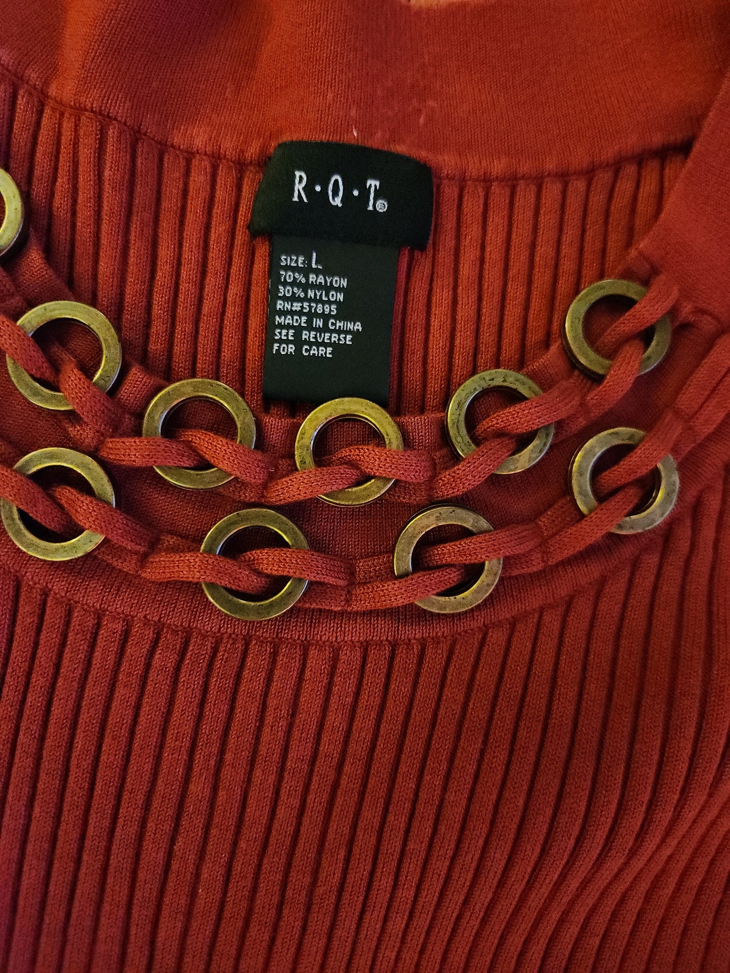 Y2K Rusty Red Ribbed Top
