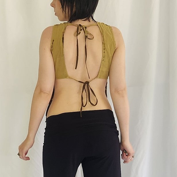 Vintage Home Made Green Boho Backless Top