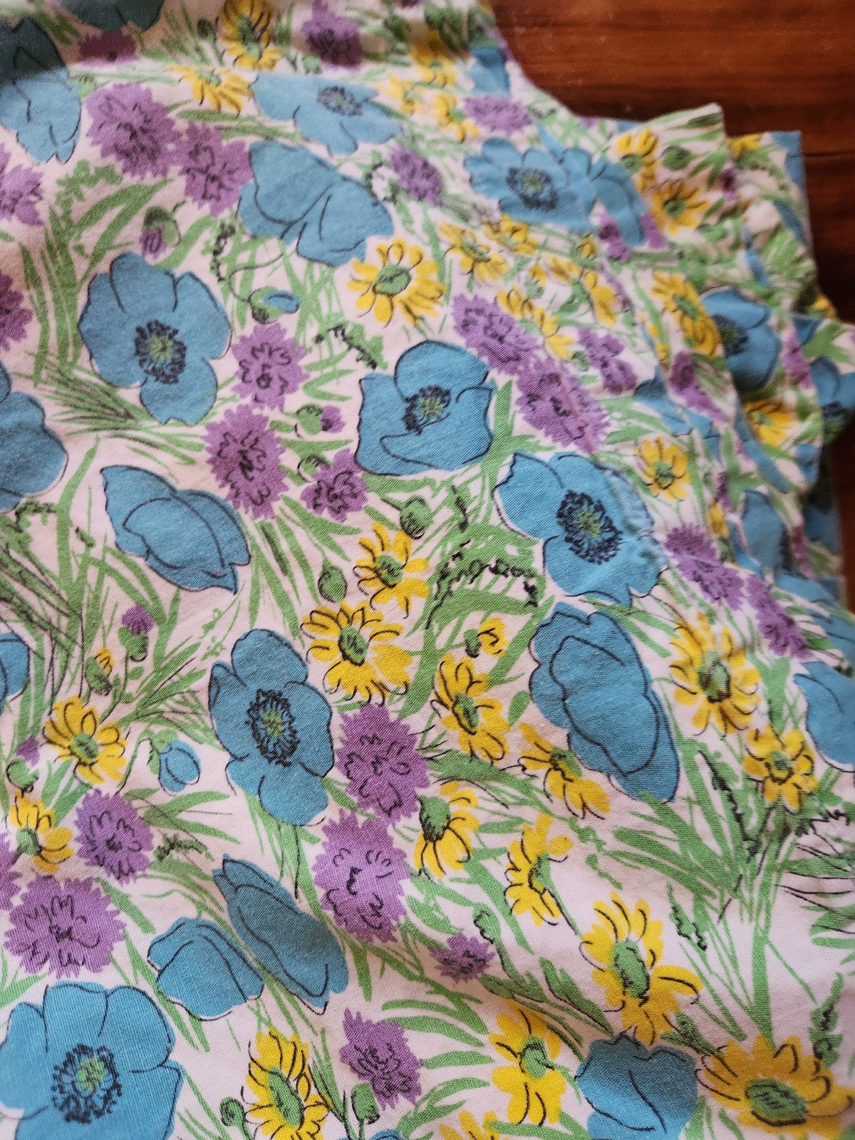 60s/70s Home Made Blue, Yellow, and Purple Floral Sleeveless Dress