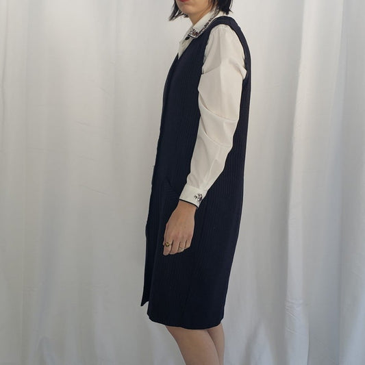 90s Blue Pinstripe Jumper Dress