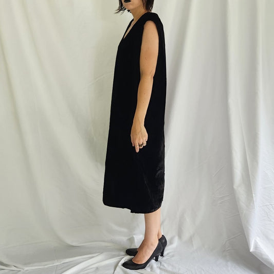 Vintage Home Made Black Velvet Midi Dress