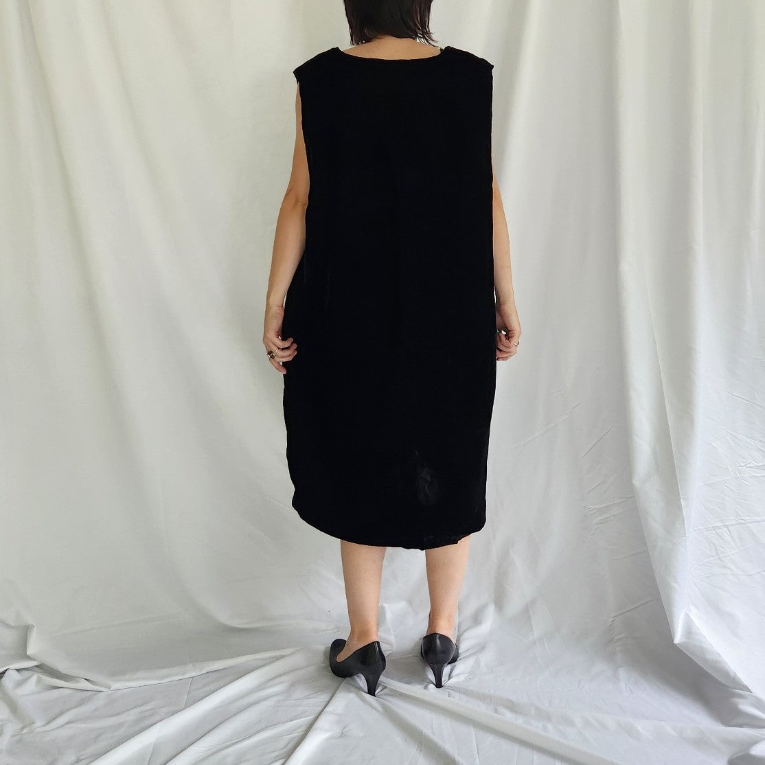 Vintage Home Made Black Velvet Midi Dress