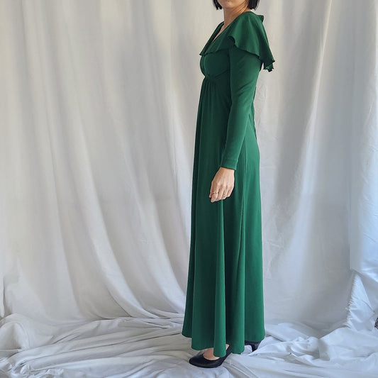 70s Green Long Sleeve Maxi Dress