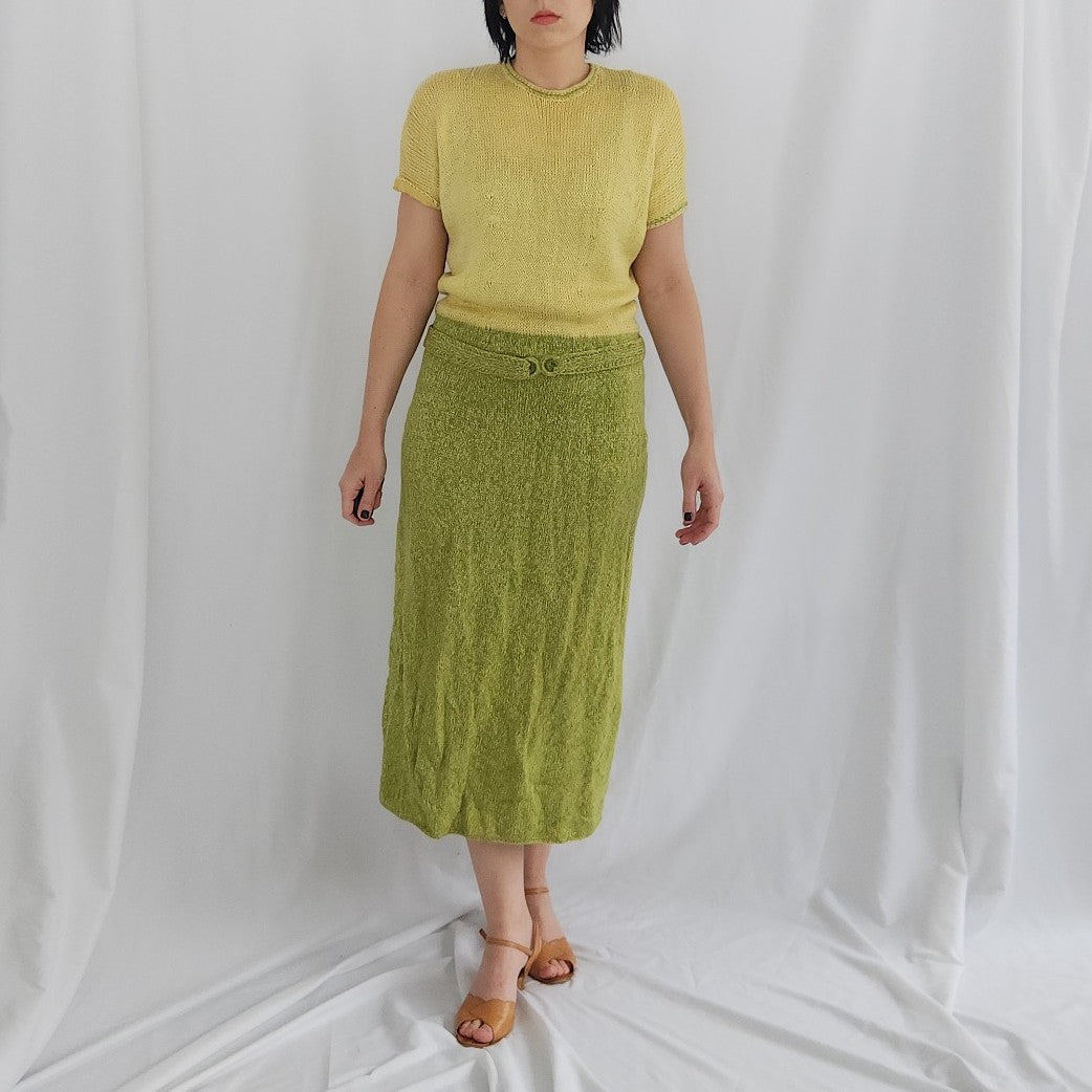 70s knit dress 60s/70s Green and Yellow Hand and Cardigan Set – Kaitlyn's Vintage Closet women's strapless mini dress 56“shoulder to low waist Bobi Los Angeles 291302 Wood/Color:Maple/Honey Cider