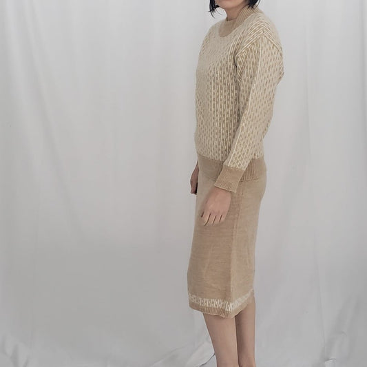 80s/90s Beige Sweater and Skirt Set