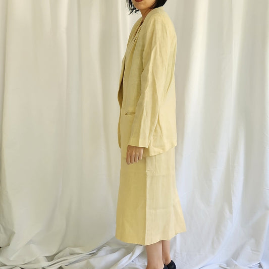80s/90s Cream Linen Skirt Suit