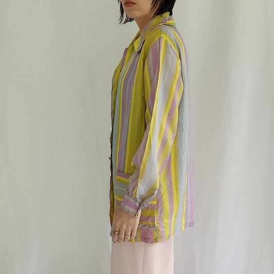 70s Purple, Green, and Yellow Striped Blouse