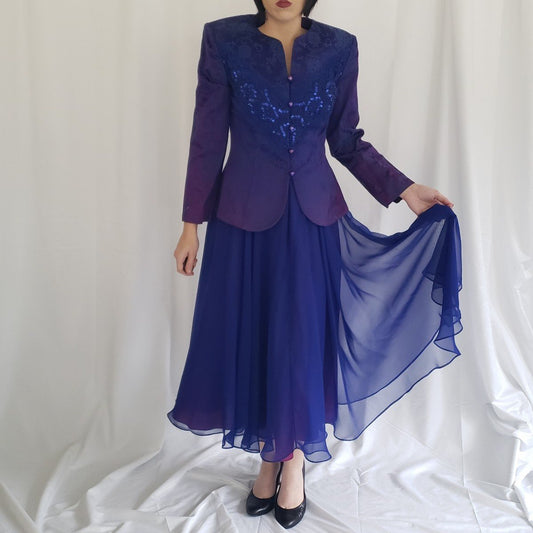80s/90s Glam Purple Jacket and Skirt Set