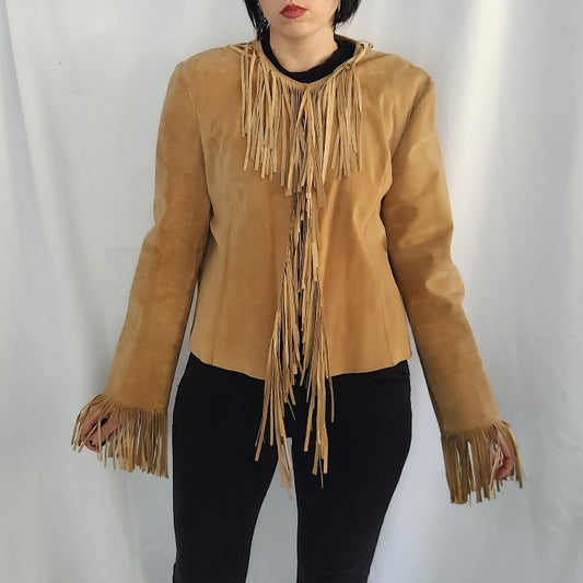 Y2K Tan Suede Jacket With Fringe